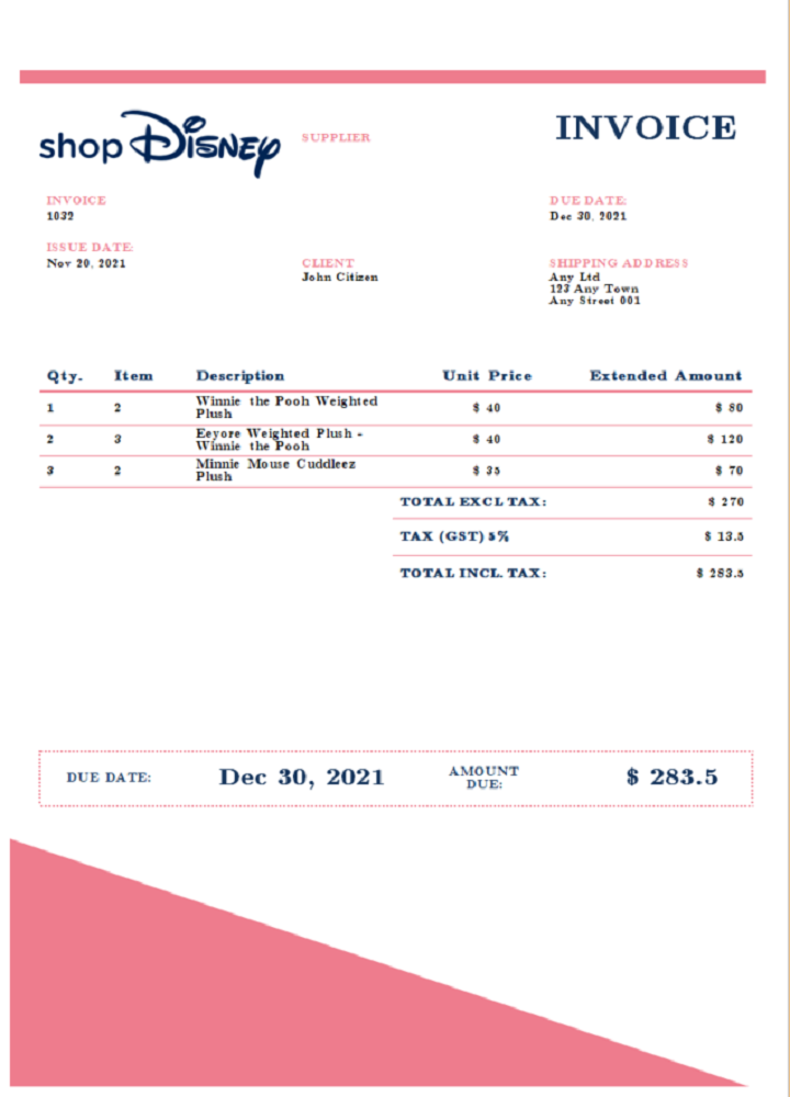 USA Disney invoice PSD template